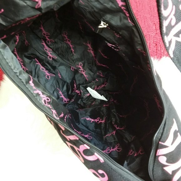 Jay Joshua Pink Black Canvas Tote Shoulder Bag - Picture 3 of 7